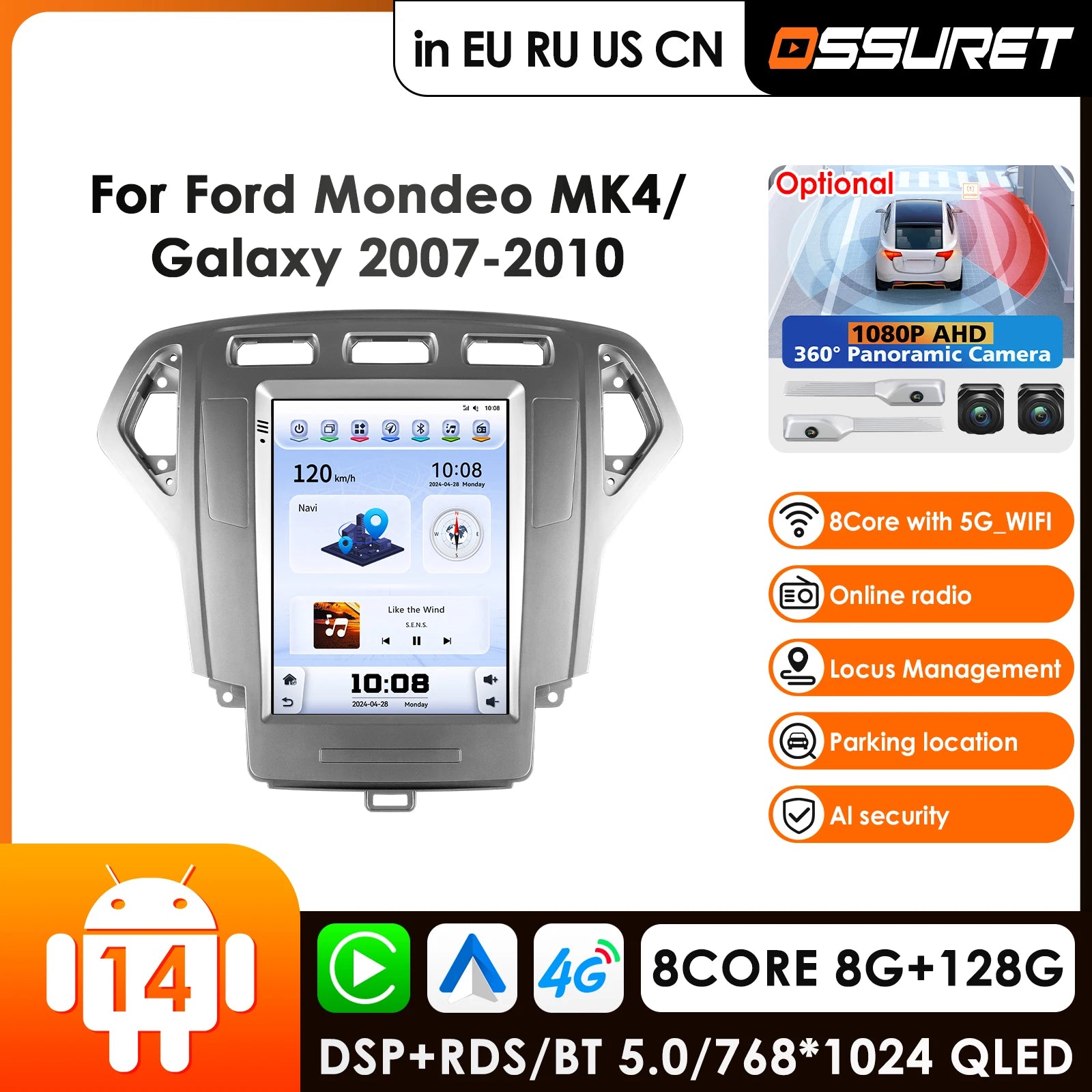 360 Camera for Ford Mondeo MK4 2007-2014 Android 14 Car Radio GPS Navigation Stereo 4G Carplay Screen - Multimedia Playe