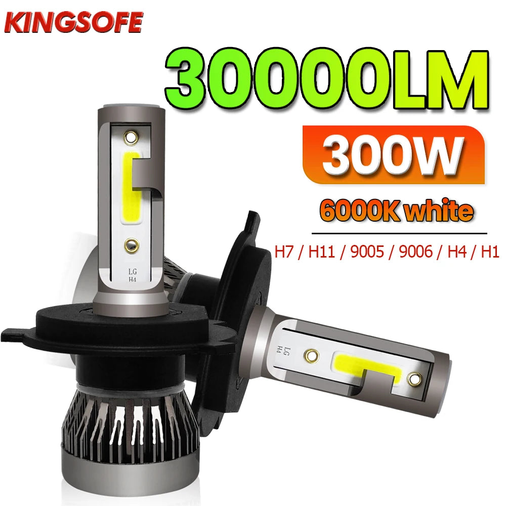 H11 Car Headlight H4 300W 30000LM LED Bulb 9006 9005 H7 6000K COB H1 HB3 HB4 H8 H9 Fog Lig