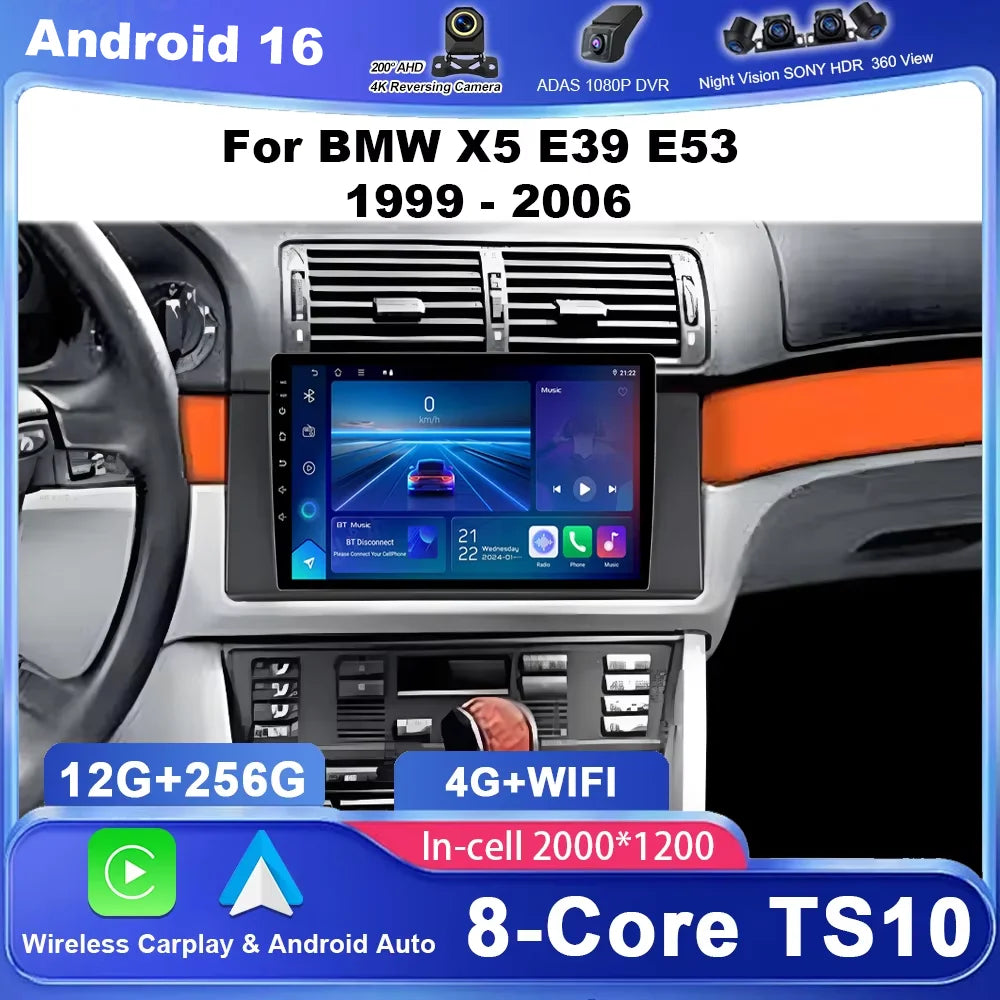 Android 14 Car DVD Carplay For BMW X5 E39 E53 1999 - 2006 Auto Radio Stereo GPS Navigation