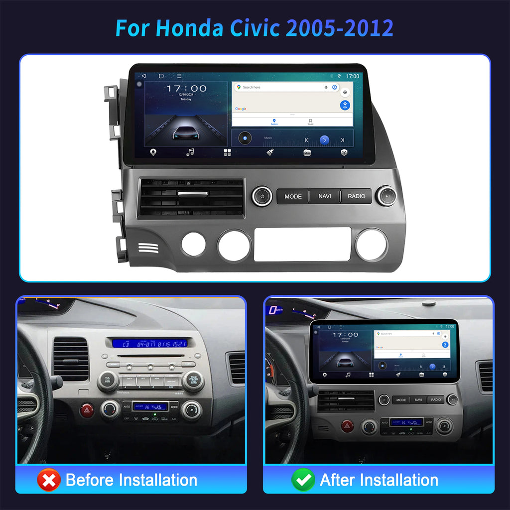 12.3 inch Android 14 For Honda Civic 2005 2006 2007 2008 -2012 Navigation Car Radio Multim