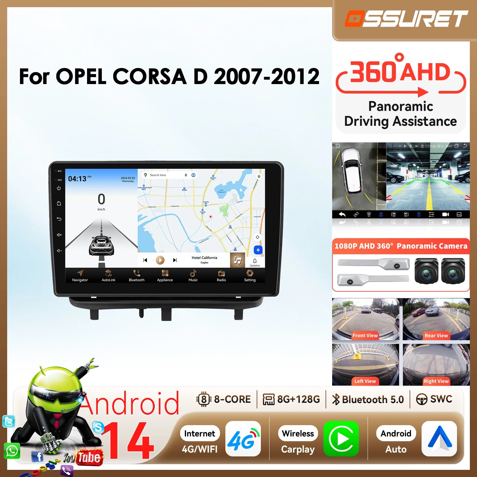9"7862 Android Car radio for OPEL CORSA D 2007 - 2012 Multimedia Video Player Carplay Andr