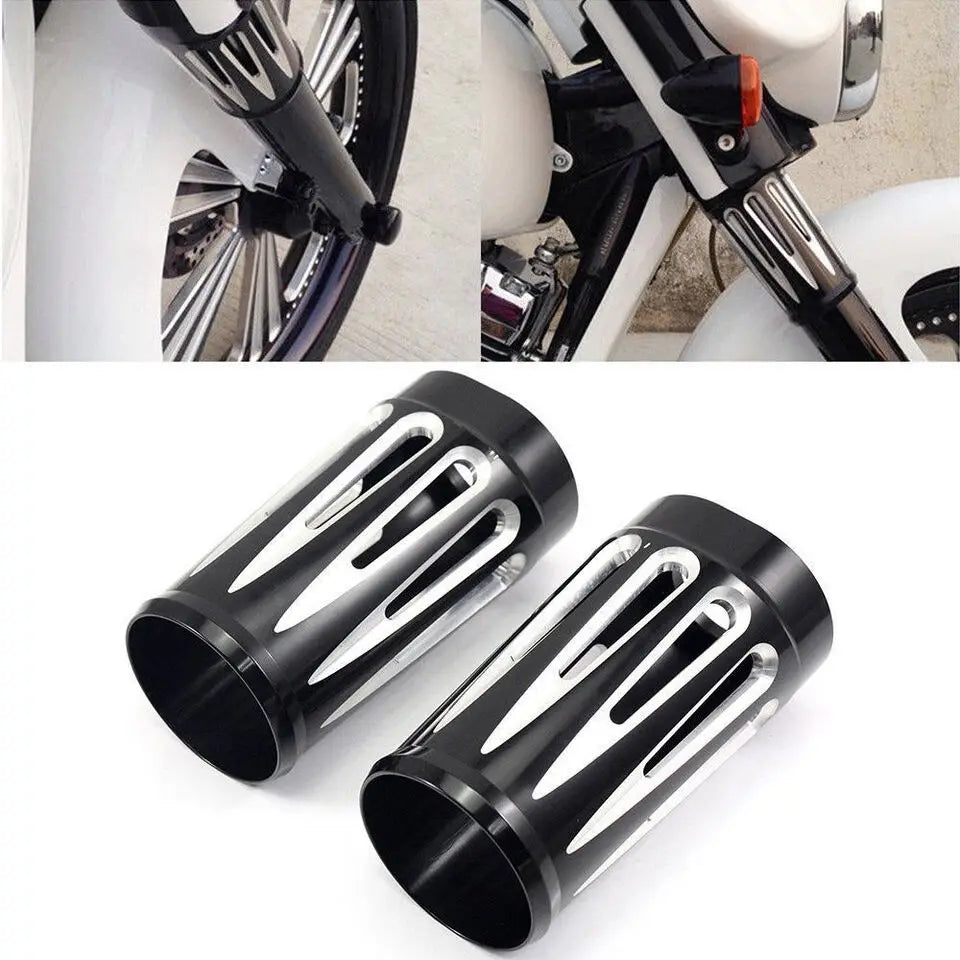 Motorcycle Black CNC Aluminum Cut Fork Boot Slider Cover For Harley Touring Electra Street Road  - Automotive LED Light