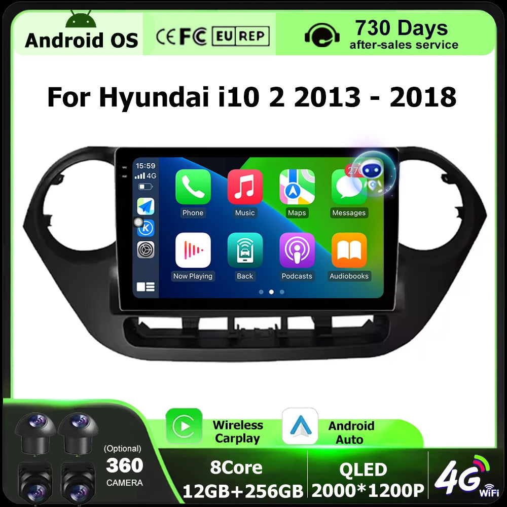 Wireless Carplay For Hyundai i10 2 2013 - 2018 Android 16 Auto Car Radio Multimedia Player