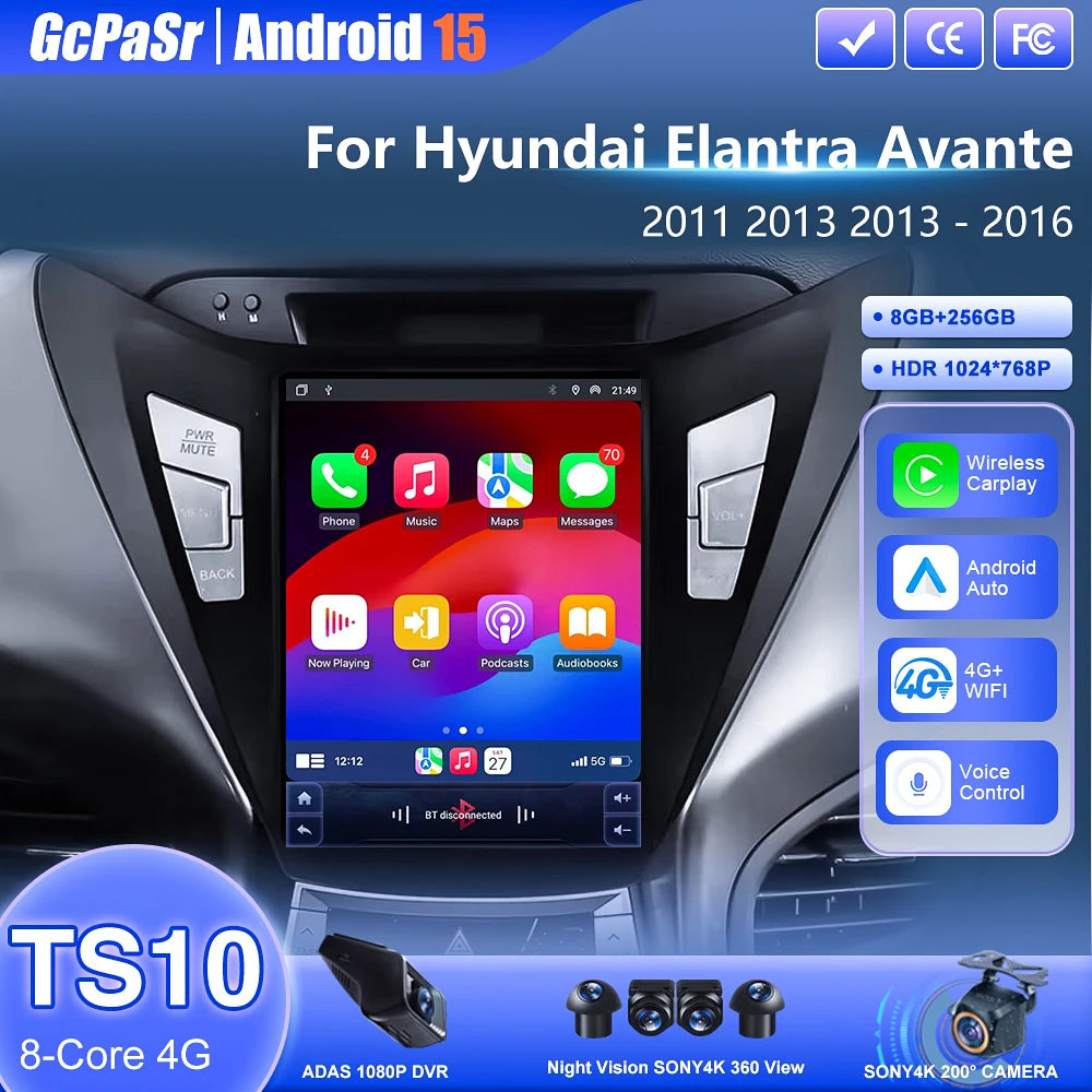 Car Radio Multimedia For Hyundai Elantra Avante 2011 - 2016 Carplay 8 CORE QLED Screen Nav