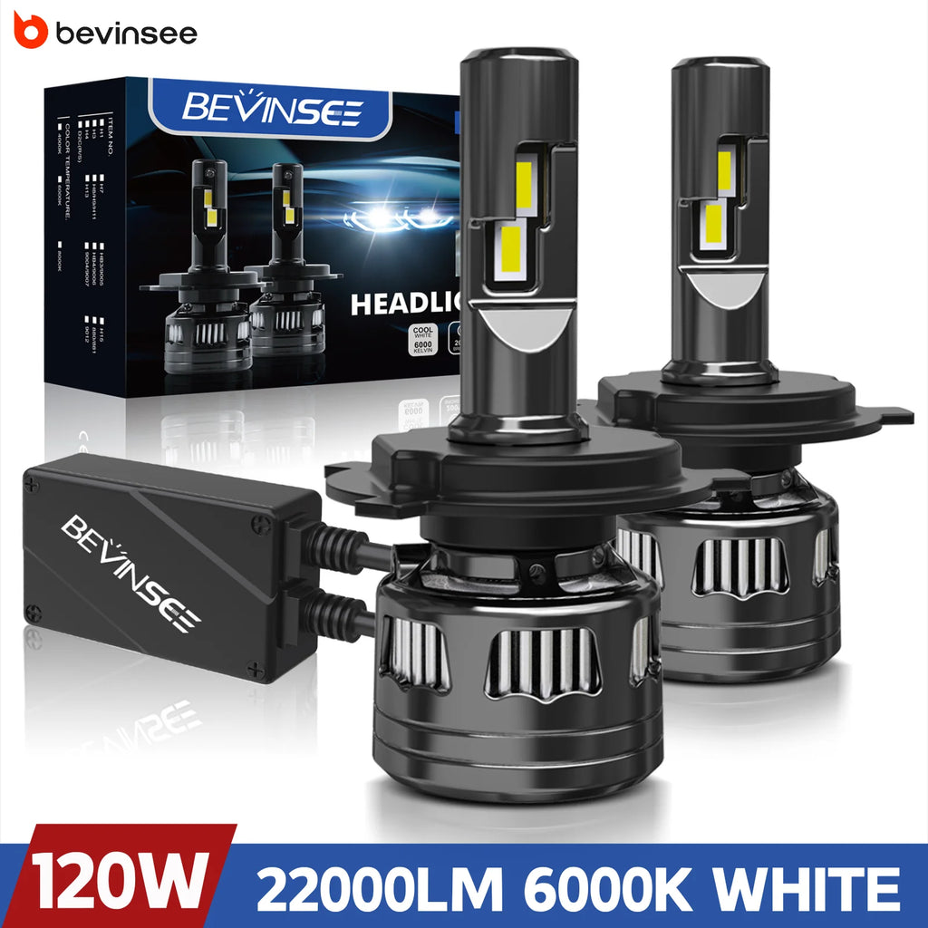BEVINSEE H7 H4 LED CANbus 120W 22000LM Car Headlight Bulbs H1 HB3 9005 HB4 9006 H11 H8 H9