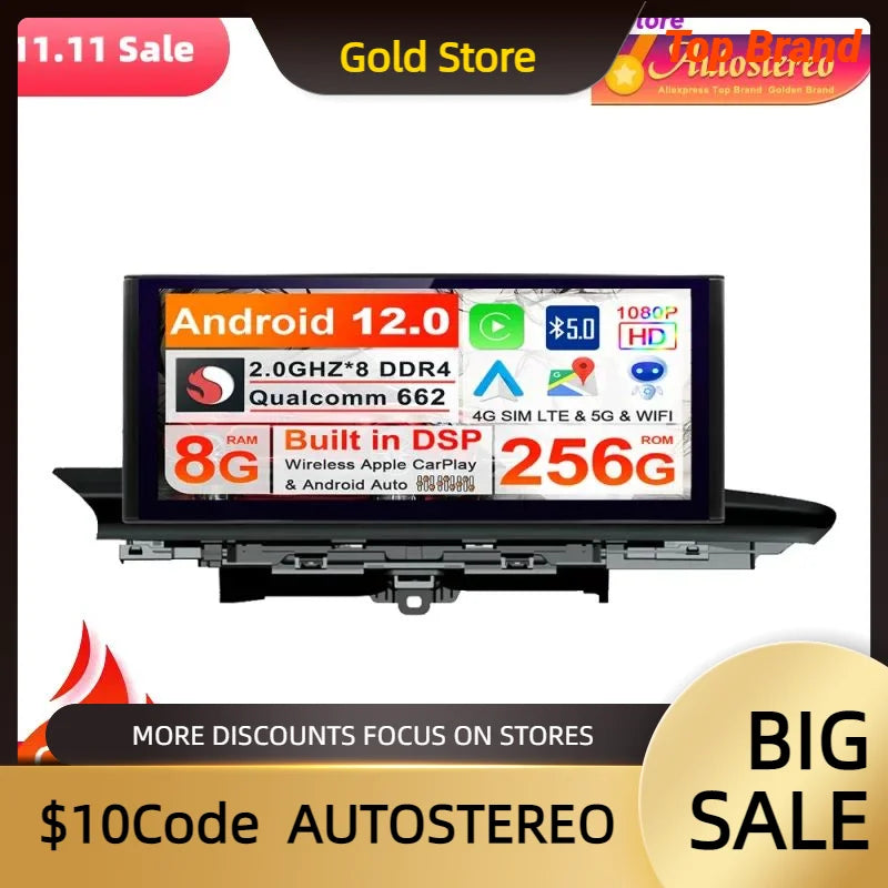 Snapdragon Carplay Qualcomm 4G SIM Android13 For Audi A6 A7 2012-2019 Car GPS Navigation M