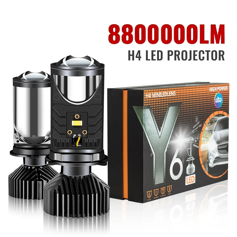 Y6 H4 LED Projector Headlight Projector Lens with Fan Cooling 5200W 8800000LM 6000K Hi/Low
