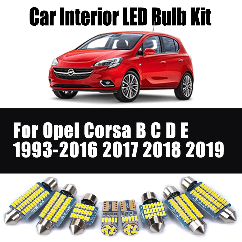 LED Interior Light Kit for Opel Corsa B C D E 1993- 2017 - Canbus Dome Map Door Trunk Bulbs | AUTOKITSHOP