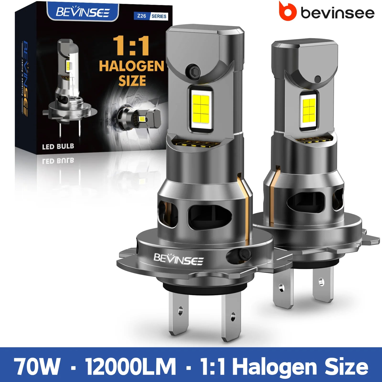 BEVINSEE 70W 12000LM H7 H11 H1 LED CANBUS Headlight Bulbs HB3 9005 HB4 9006 H8 H9 H27 880