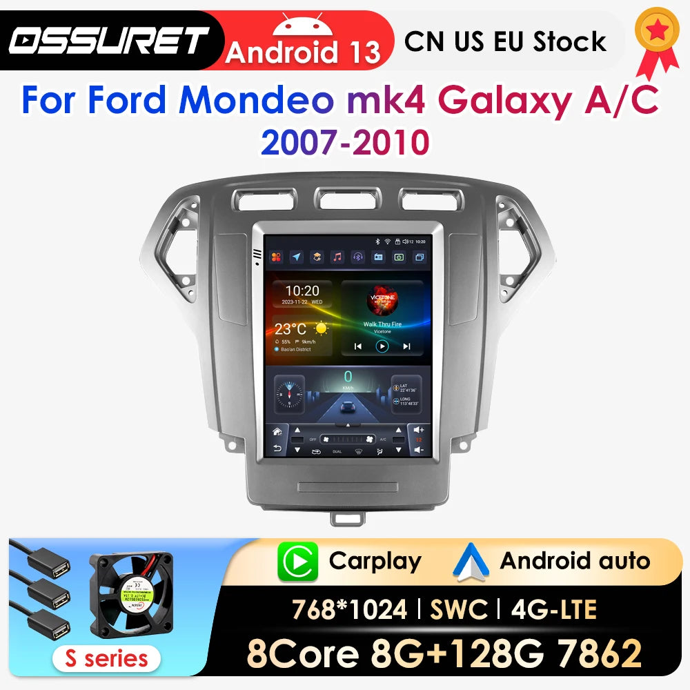 9.7'inch 2Din Android13 Car Radio For Ford Mondeo mk4 Galaxy A/C 2007-2010 Car Player GPS