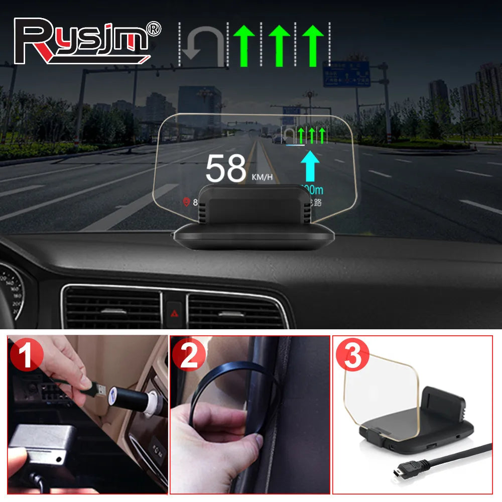 OBD+GPS C1 Car Navigation Projection HUD Head Up Display Speedometer Water Temp KMH MPH Overspee - Automotive LED Light