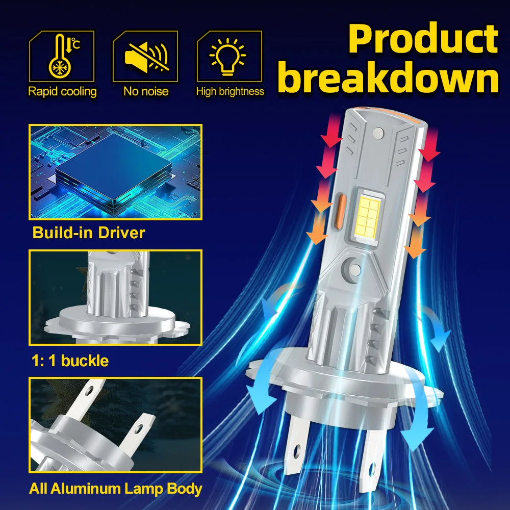 2/4Pcs LED CSP Chips HB3 H7 Car Headlight Bulbs Wireless Lamps 60000Lm For Hyundai TUCSON