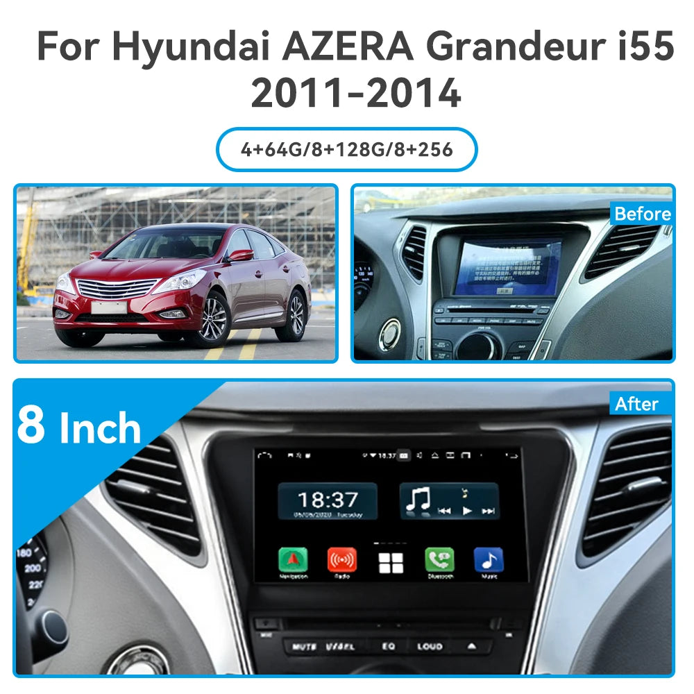 Android 13 Carplay For Hyundai AZERA Grandeur i55 2011 2012 2013 2014 Car GPS Navigation A