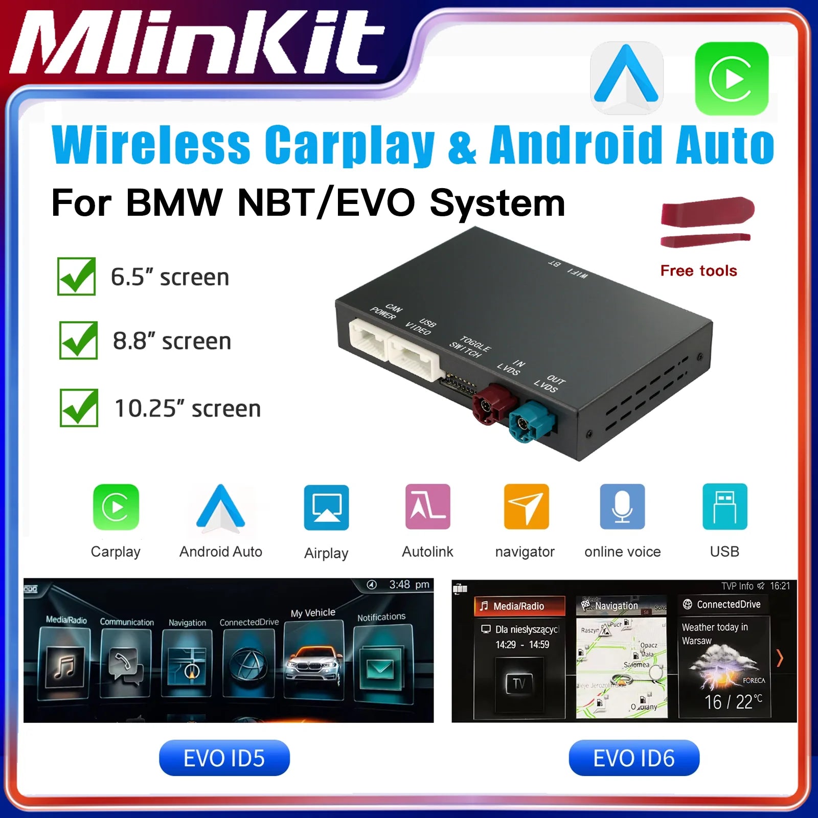 Wireless CarPlay for BMW NBT EVO 1 2 3 4 5 6 7 Series X1 X3 X4 X5 X6 MINI F56 F15 F16 F25
