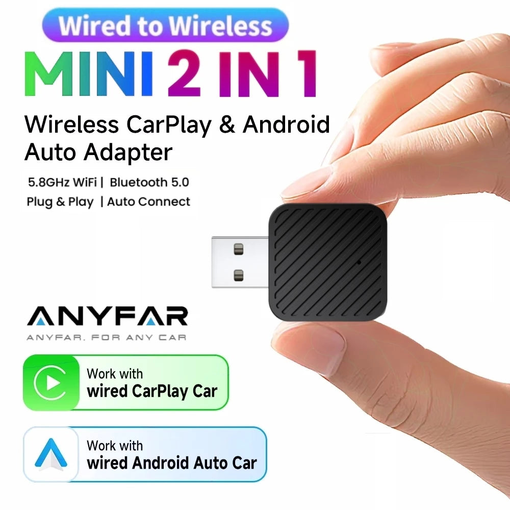 2025 New Wired to Wireless CarPlay 2 in1 Mini Adapter Android Auto Smart Box Plug and Play | AUTOKITSHOP