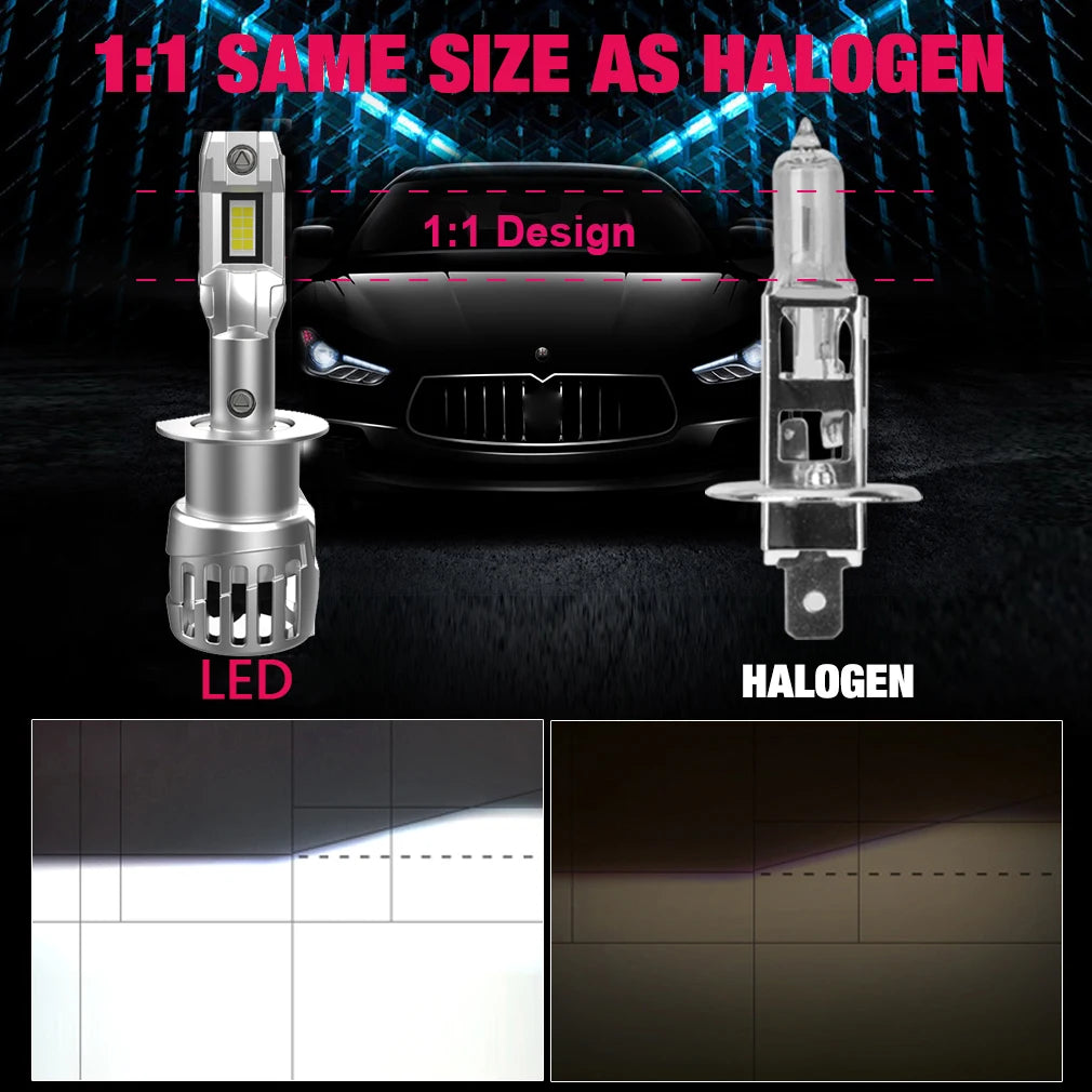 H1 H3 LED Bulb Halogen Replacement 880 881 6000k 60W High Beam Headlight 1: 1 Size Fanless