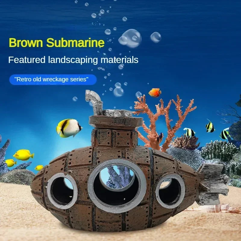Resin Submarine Ornaments Aquarium Fish Tank Decoration Fish Shrimp Shelter Cave Landscaping Acc - Automotive LED Light