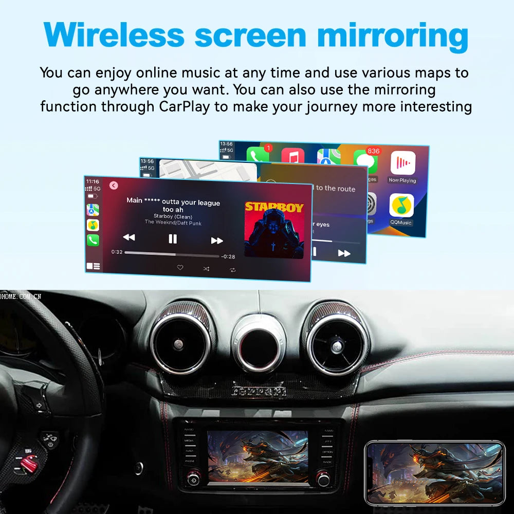 Wireless CarPlay Android Auto Interface for Ferrari California T 2015-2018 - Mirroring USB Flash Play, OEM Mic Support