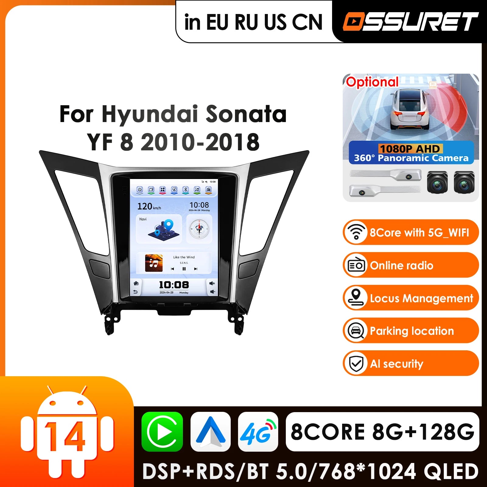 12.3" Car Radio GPS for Hyundai Sonata 6 YF 2009-2014 Android Auto Carplay Stereo Head Unit 8 Core IPS LED Navigation