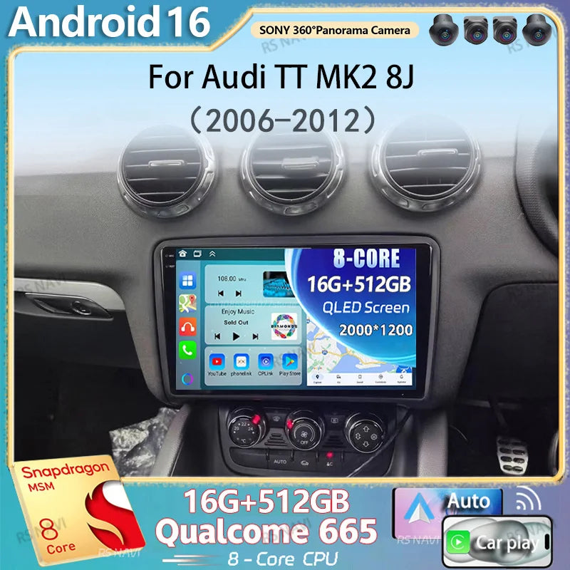 Android 16 Carplay Car Radio GPS For Audi TT MK2 8J 2006 2007-2012 Multimedia Video Player