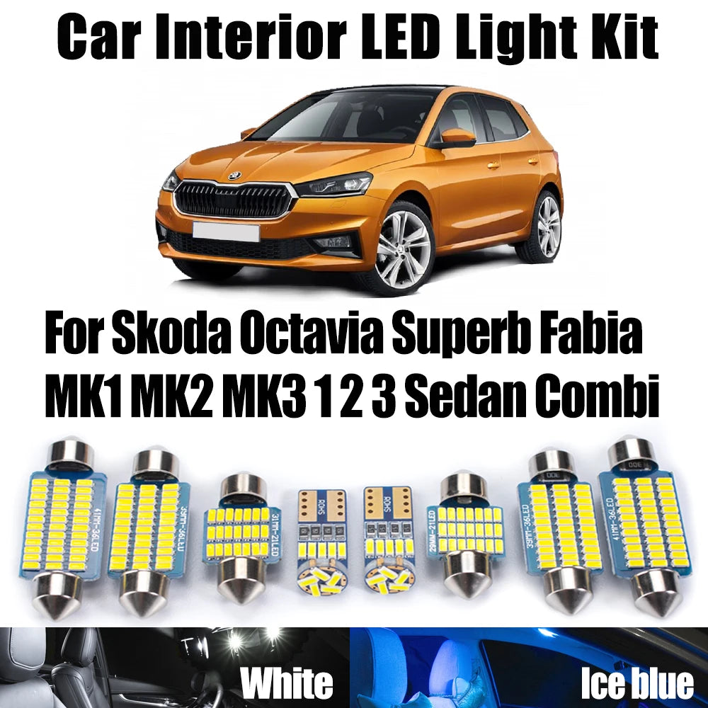 LED Interior Light Kit for Skoda Octavia Superb Fabia MK1 MK2 MK3 1 2 3 Sedan Combi Car Accessories - Canbus Error-Fr...
