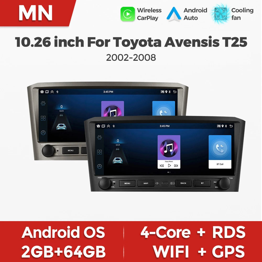 MEKEDE&NAVIFLY 10.26inch Car Radio For Toyota Avensis T25 2002-2008 Carplay GPS Central Mu