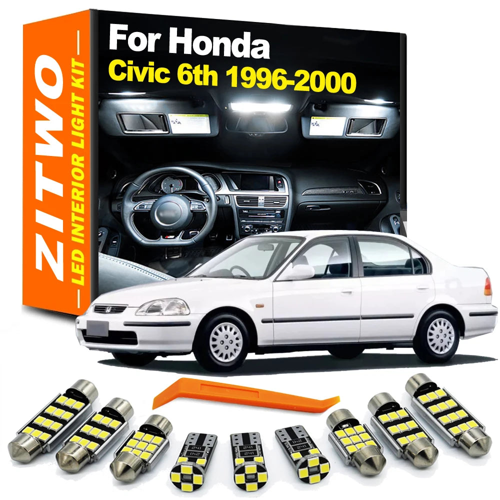 ZITWO 9Pcs Car Indoor Lamp For Honda Civic 1996 1997 1998 1999 2000 VI MK6 6 6th Gen LED Bulb Interior Dome Map Plate Light Kit