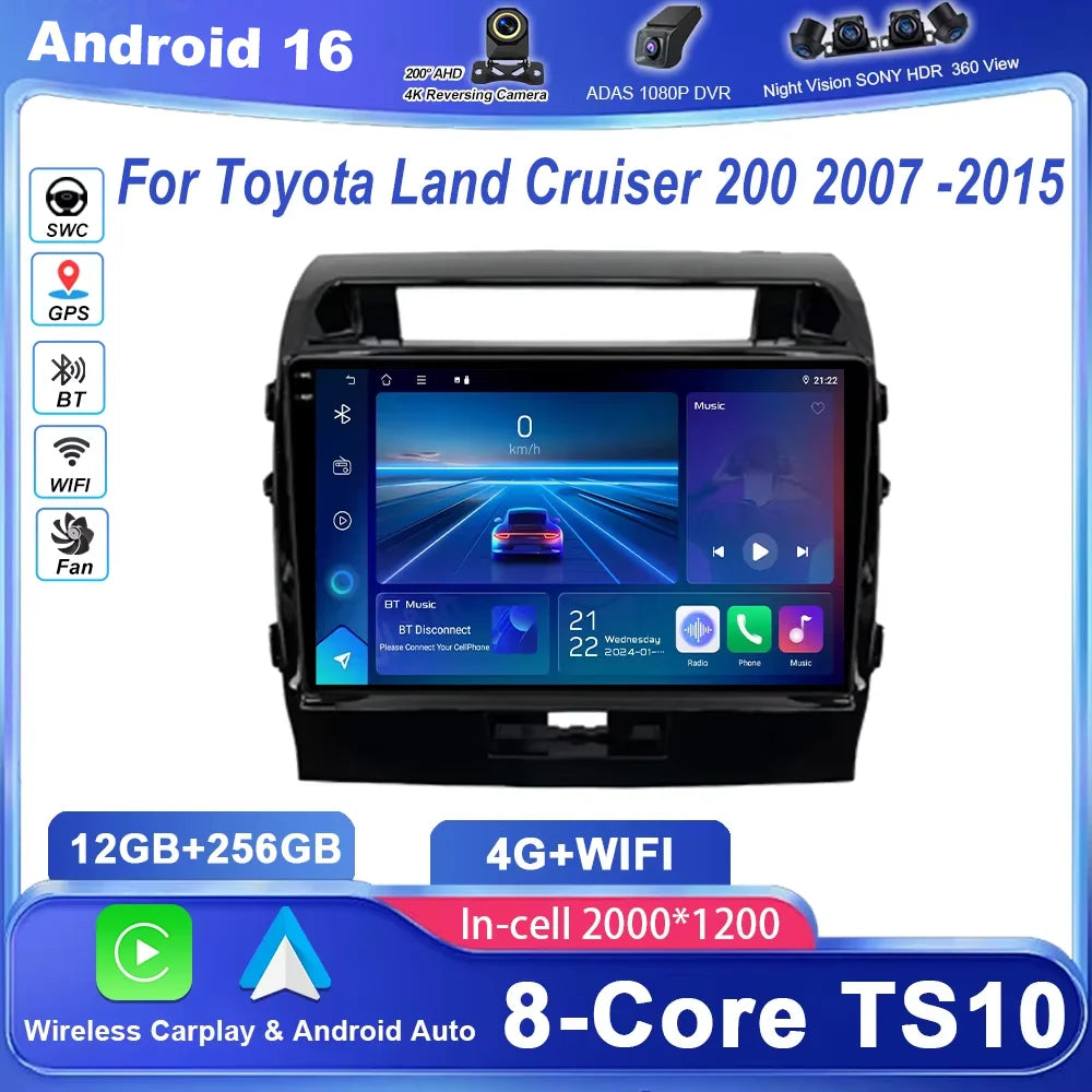 Android Carplay Car For Toyota Land Cruiser 200 2007 -2015 Auto Radio Multimidia Player GP