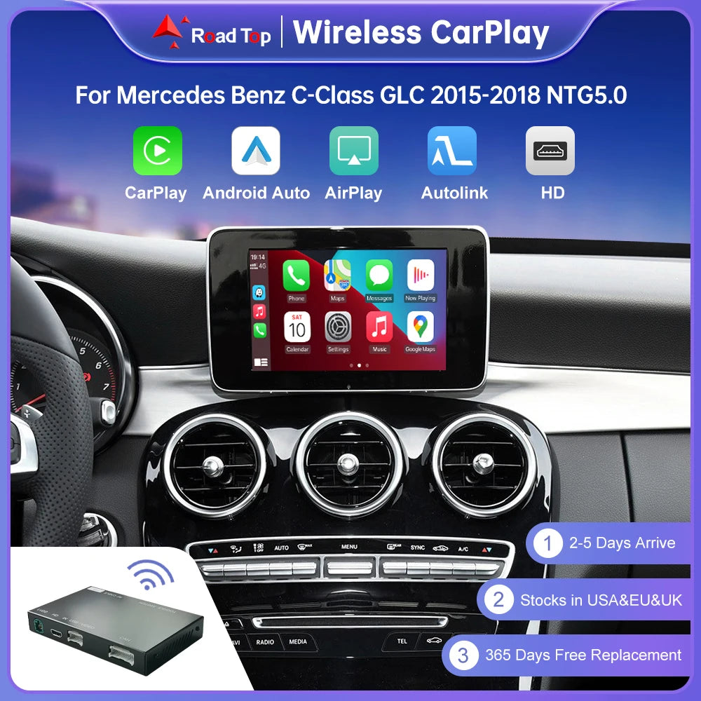 Wireless CarPlay for Mercedes Benz C Class W205 GLC GLA CLA NTG5.0 2015-2018, with Android