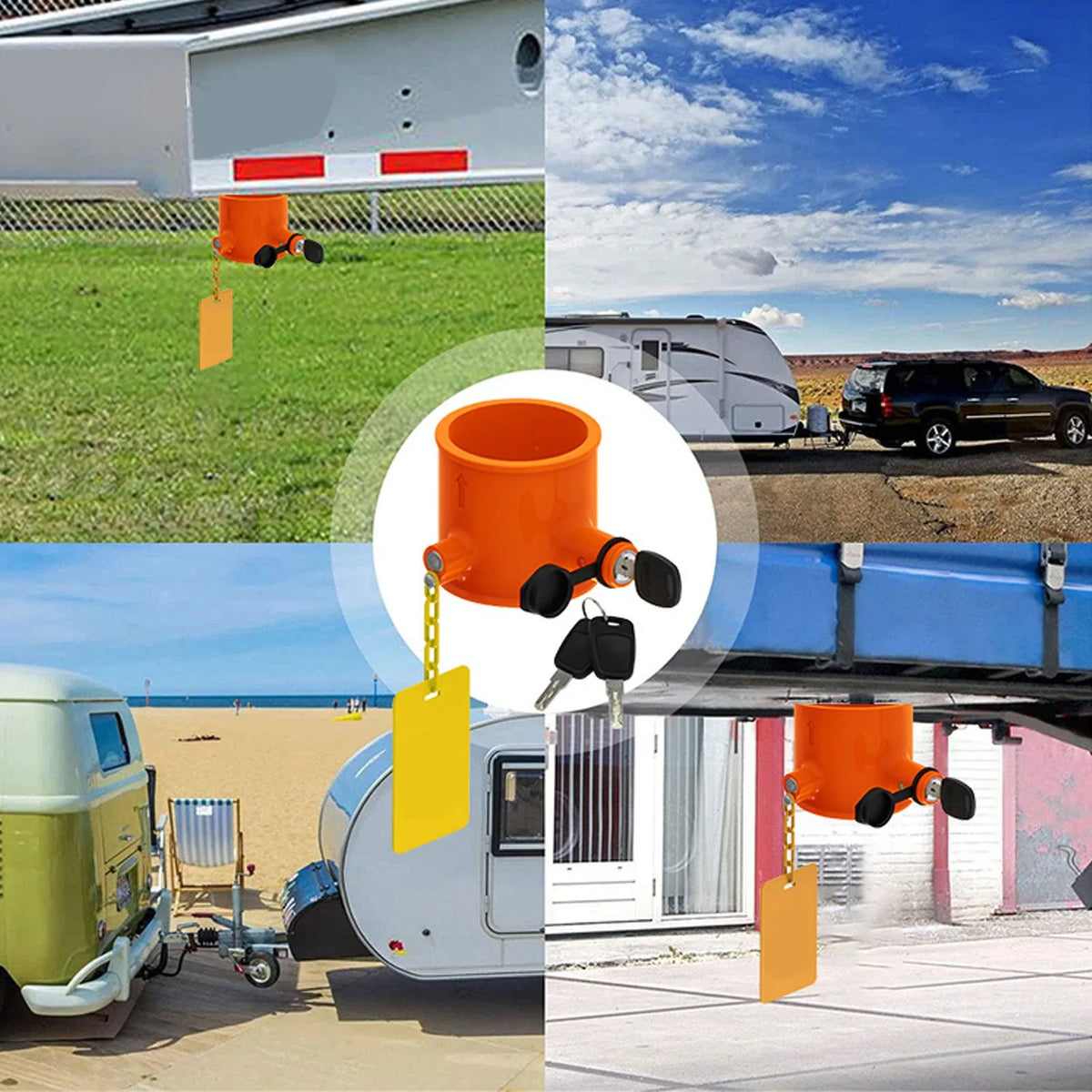 Trailer 5th Wheel Pin Lock 74mm Aluminum Alloy Warning Tag Anti Theft Fifth Wheel Hitch Lock for - Automotive LED Light