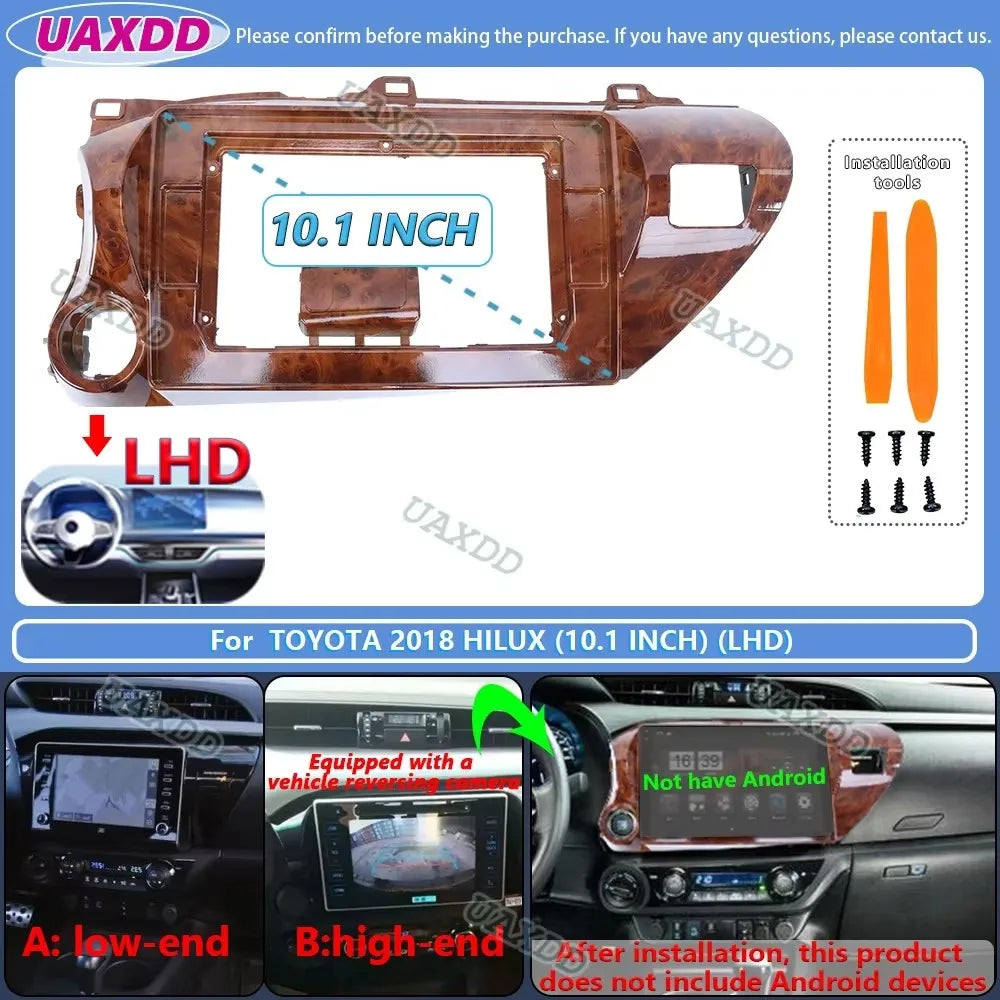 For Toyota 2015 2018 HILUX 10.1inch 2 Din Car stereo radio Android frame panel fascia cabl