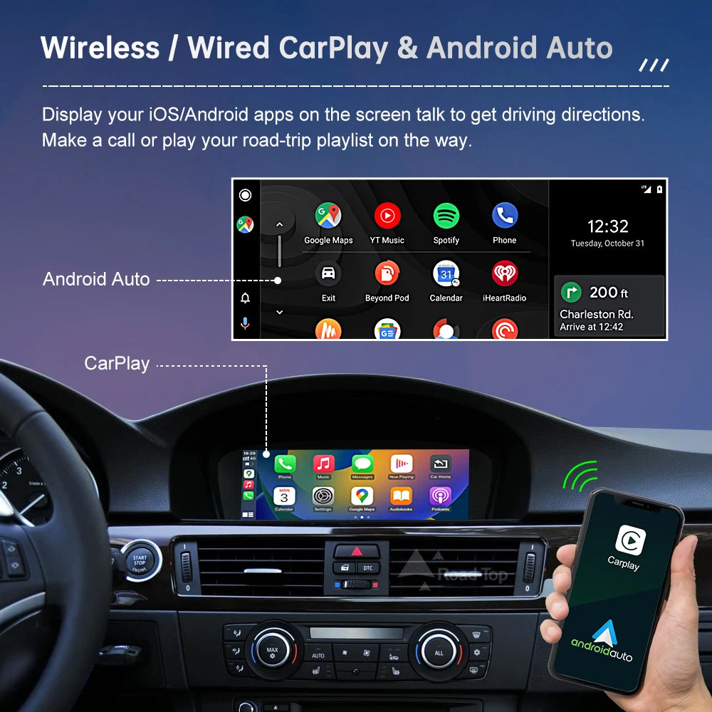 Road Top Wireless CarPlay Touch Screen For BMW 3/5 Series E90/E91/E92/E93 E60 E61 E62 CCC/ | AUTOKITSHOP