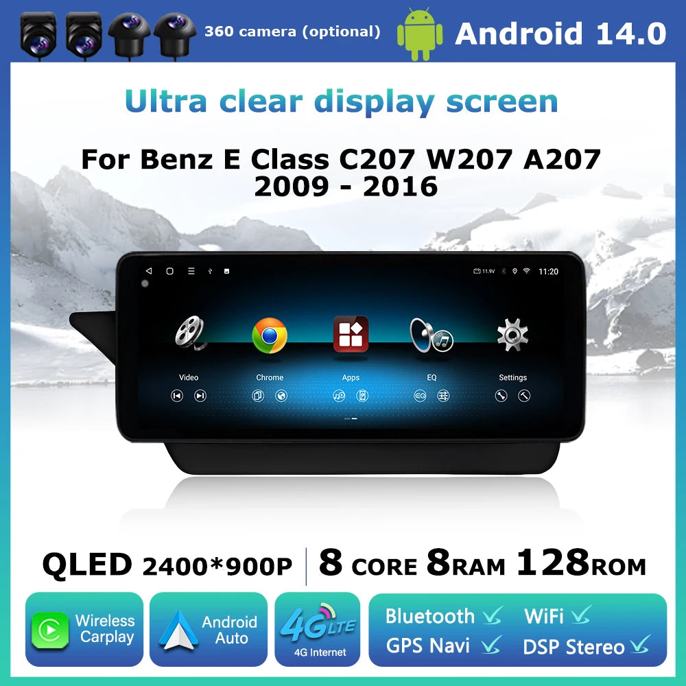 Android 14 for Mercedes Benz E Class C207 W207 A207 2009 - 2016 Car Stereo Radio Multimedi