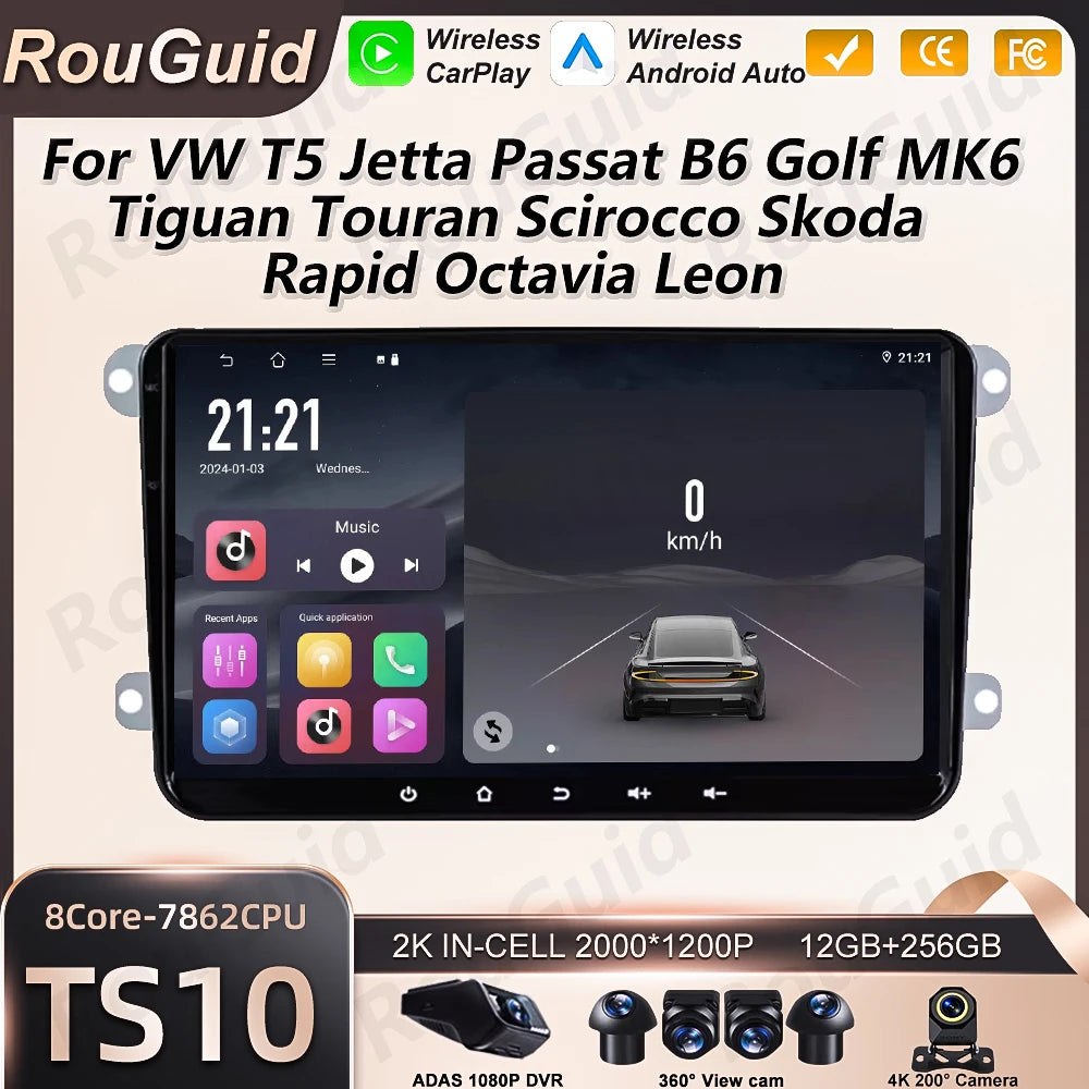 Android 16 Carplay For VW T5 Jetta Passat Golf MK6 Tiguan Touran Scirocco Skoda Rapid Octa | AUTOKITSHOP