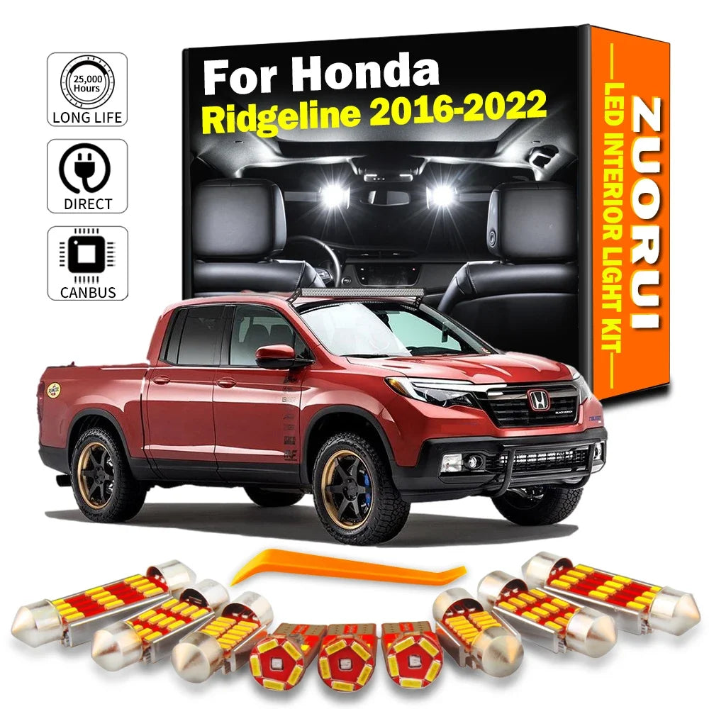 17-Piece LED Interior Light Kit for Honda Ridgeline 2016-2019 - Canbus Dome Map Door Trunk Bulbs | AUTOKITSHOP