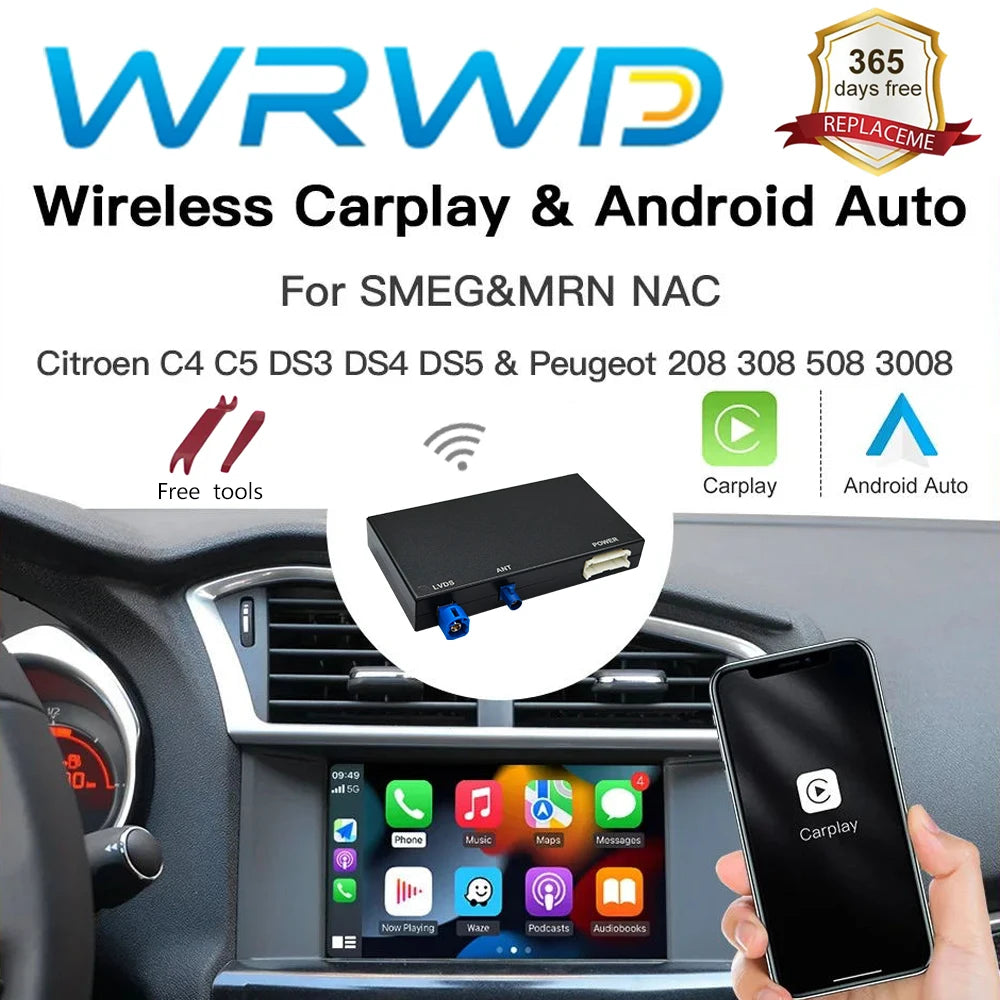 WRWD Wireless Carplay and Android Auto for Peugeot 208 308 508 3008 Citroën C4 DS3 DS4 DS5