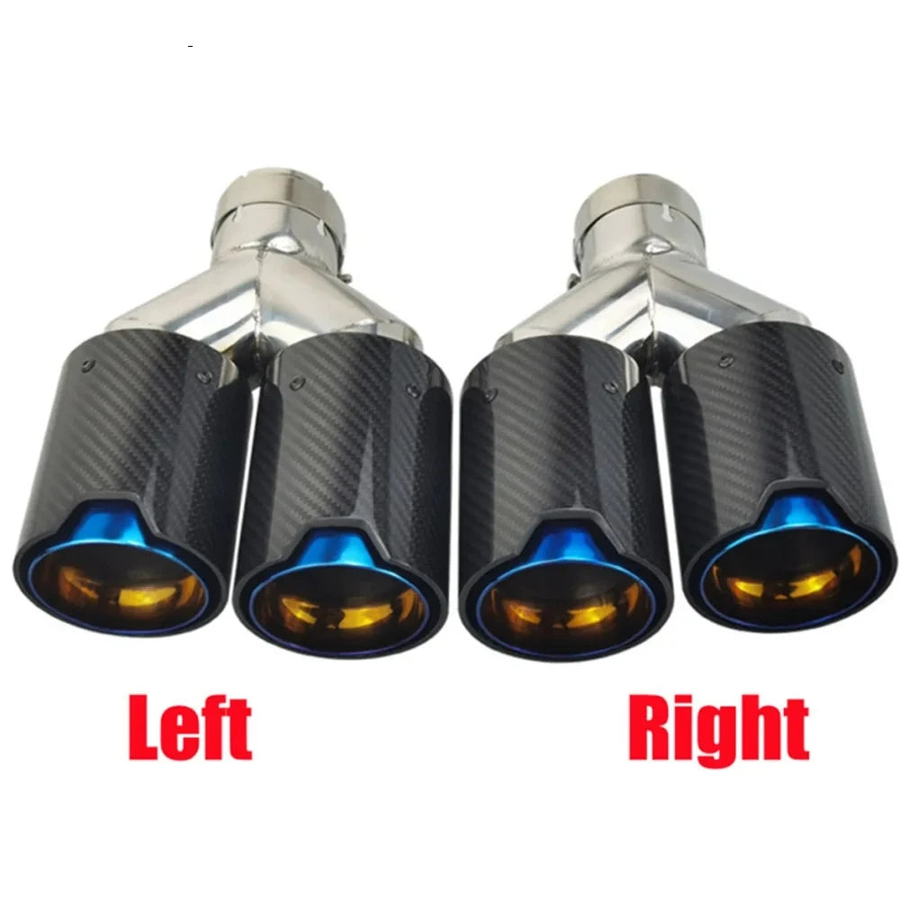 Genuine Dual Carbon Fiber + Stainless Steel Universal FOR M Performance Carbon Fiber Exhaust Tip - Automotive LED Light