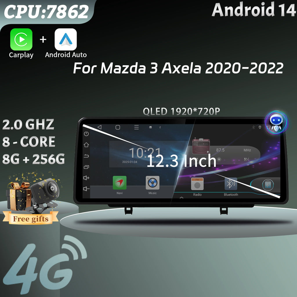 12.3inch Android 14 Car Radio Multimedia 4G GPS Navigation Wireless BT Carplay Touch Scree