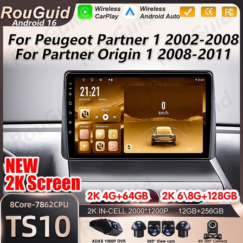 Android 16 Auto Car Radio Carplay For Peugeot Partner Origin 1 2002-2011 Multimedia Player | AUTOKITSHOP