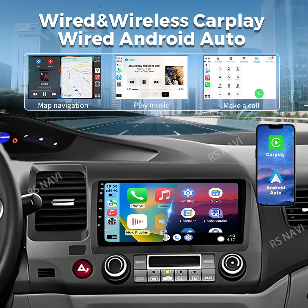 Android 16 For Honda Civic 8th 2005-2011 2K QLED Android Car Radio Multimedia Video Player