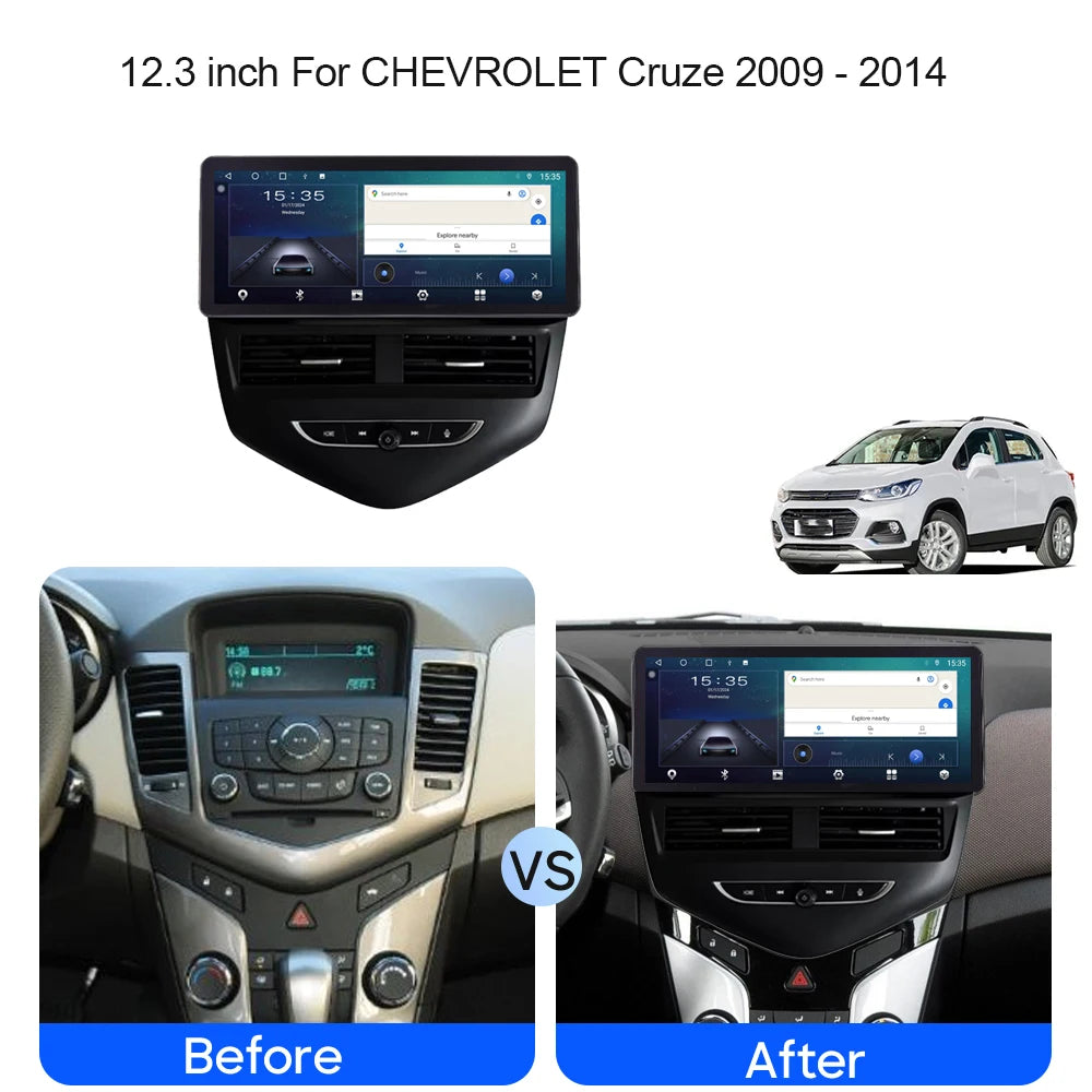 12.3" Android 15 Carplay Car Radio For Chevrolet Cruze J300 2009 - 2014 Multimedia Player