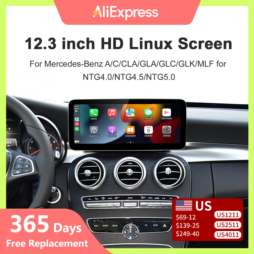Wireless Carplay/Android Auto 12.3'' Touch screen Multimedia Radio Receiver for Mercedes B | AUTOKITSHOP