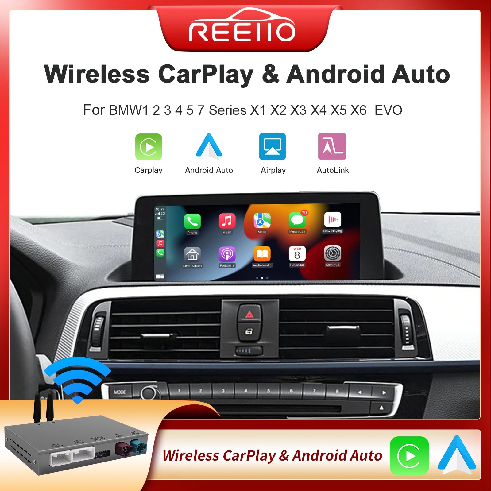 Wireless CarPlay for BMW 1 2 3 4 5 7 Series X1 X2 X3 X4 X5 G01 2017-2019 with Android Mirr