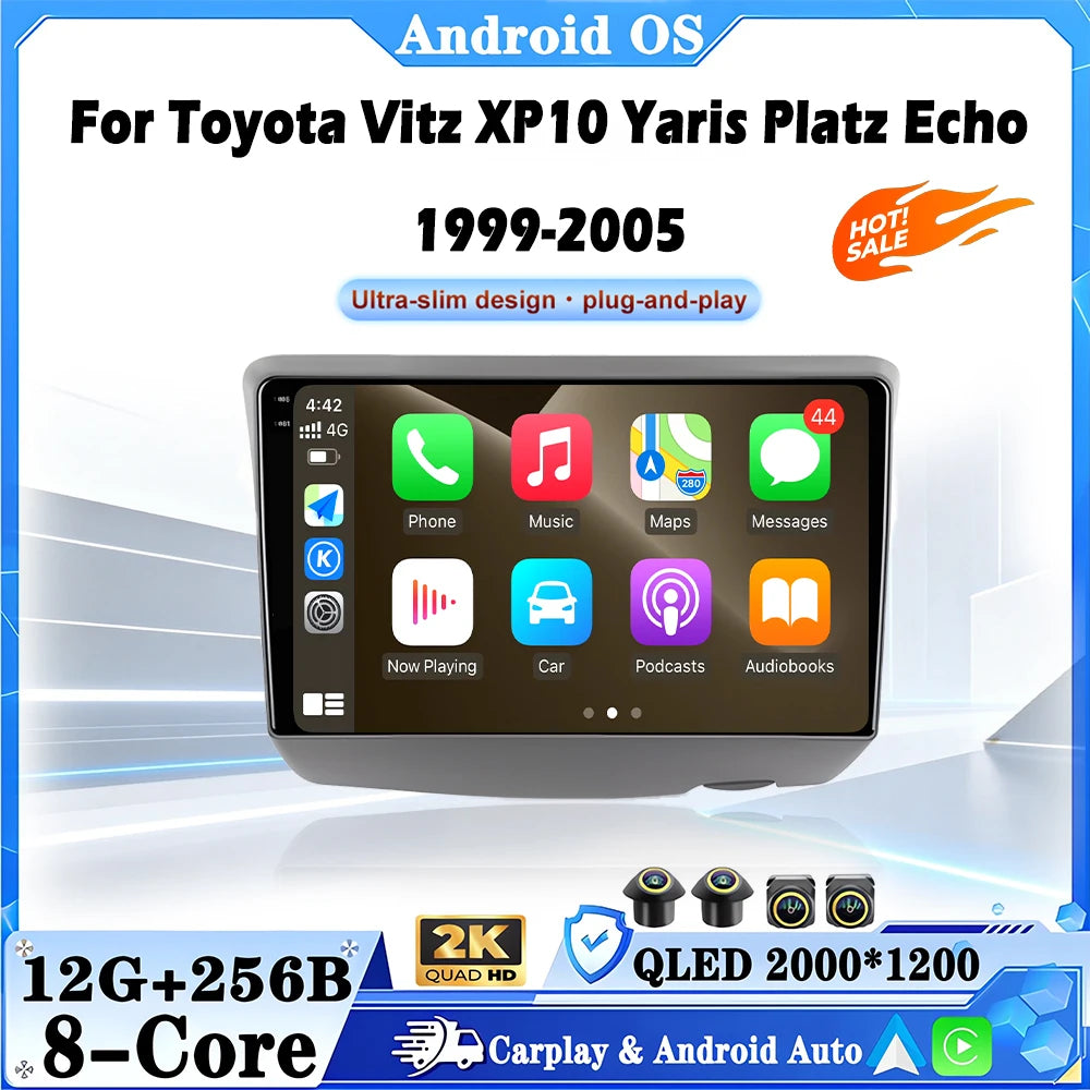 For Toyota Vitz XP10 Yaris Platz Echo 1999-2005 Car Radio GPS Navigation Carplay player Bl