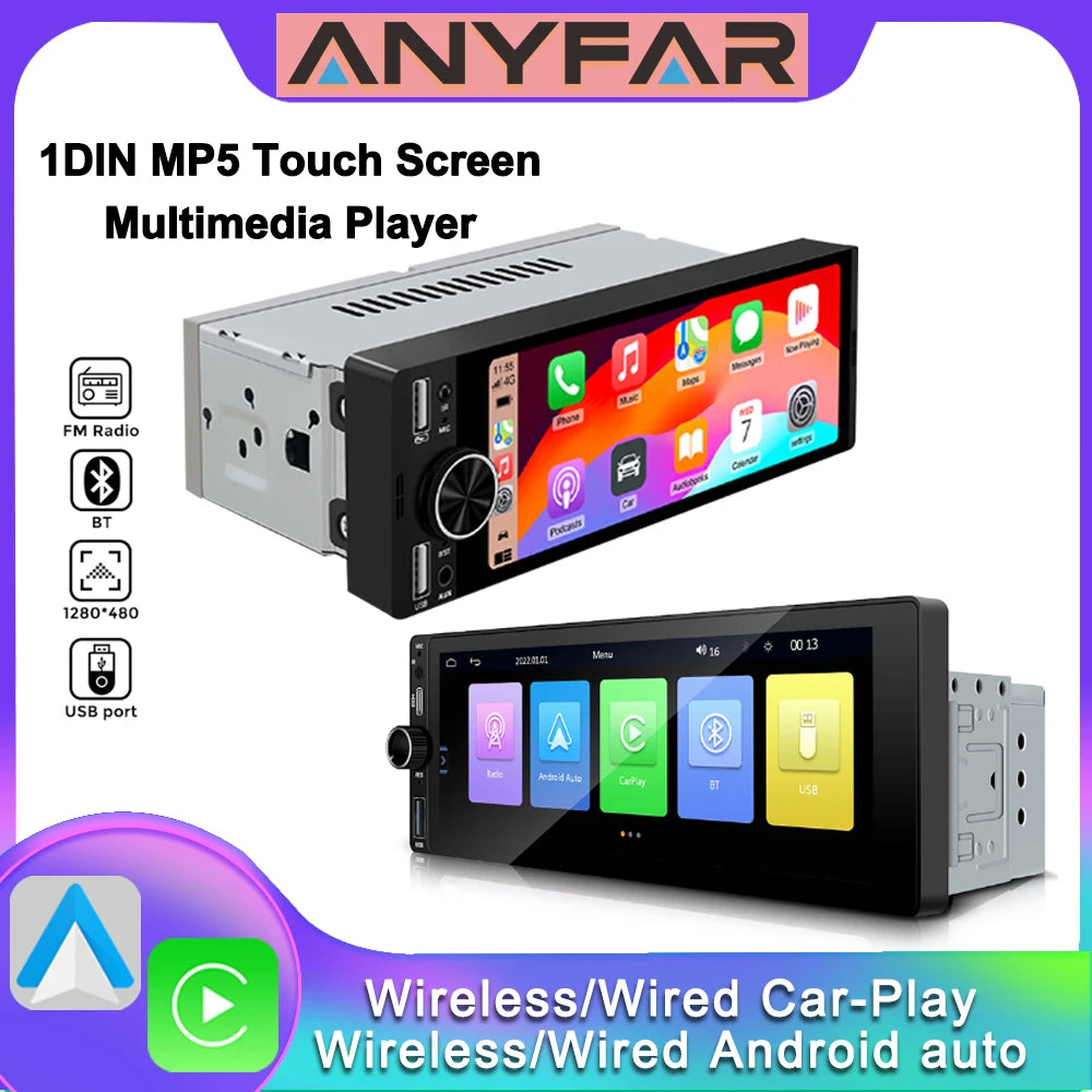 1DIN Car Universal Multimedia Player Android Intelligent System Wireless Carplay Android A