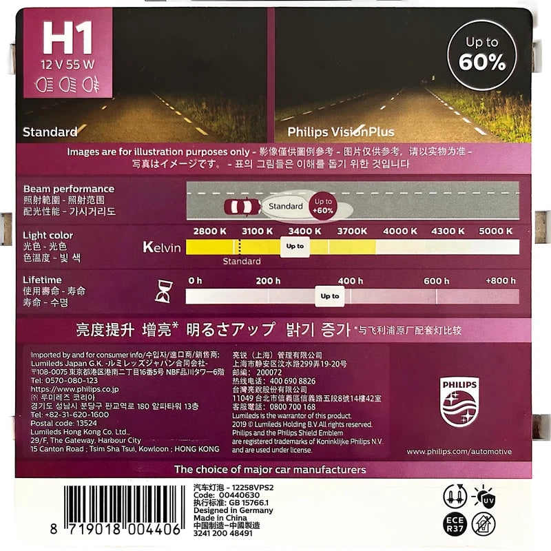 Philips H1 Car Halogen Headlight 12V 55W Pk22s Auto Bulbs More Bright Original Genuine Lam