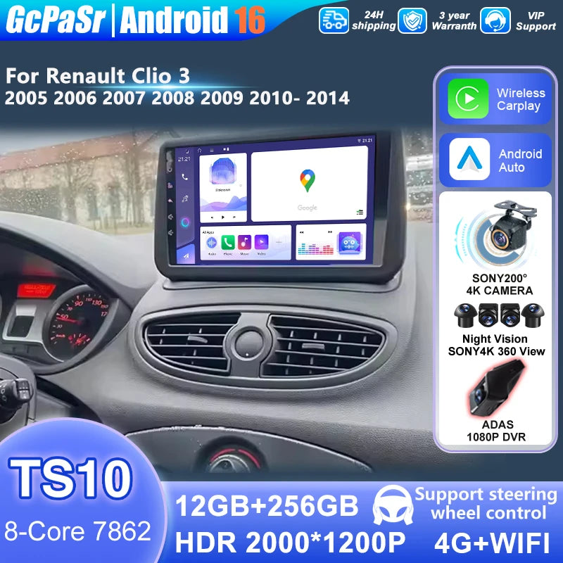 For Renault Clio 3 2005 2006 2007 2008 2009 2010 - 2014 Android auto Car Stereo Radio Mult
