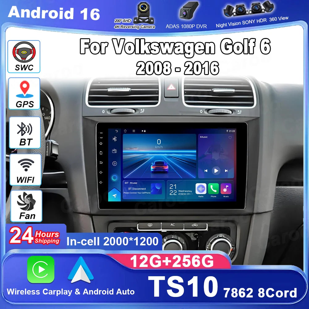 Car Android 16 GPS Navigation For Volkswagen Golf 6 2008 - 2016 Auto Radio Stereo Head Uni