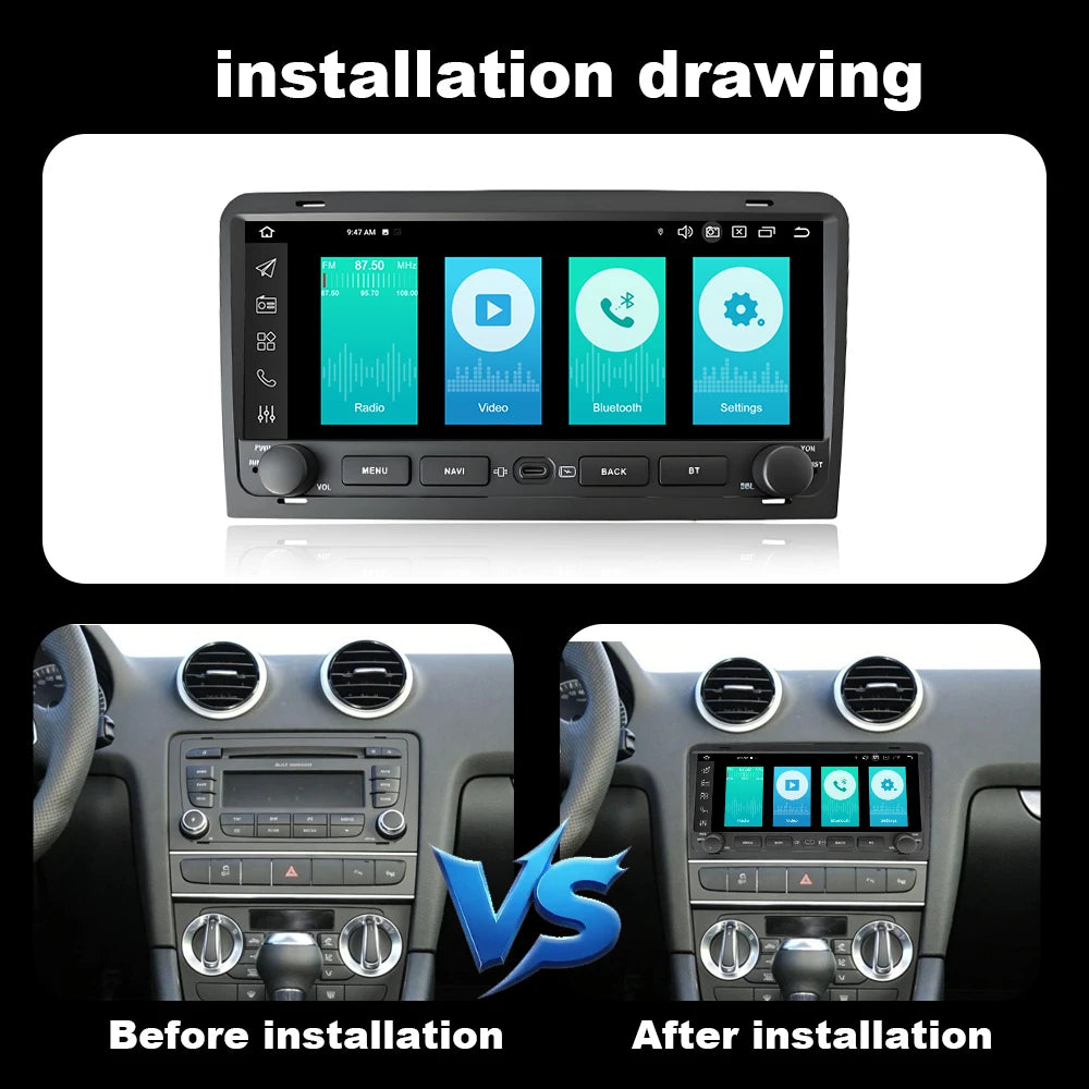 for Audi A3 8P 2003-2013 Car Radio Touch Display Multimedia Player Android Auto Wireless C