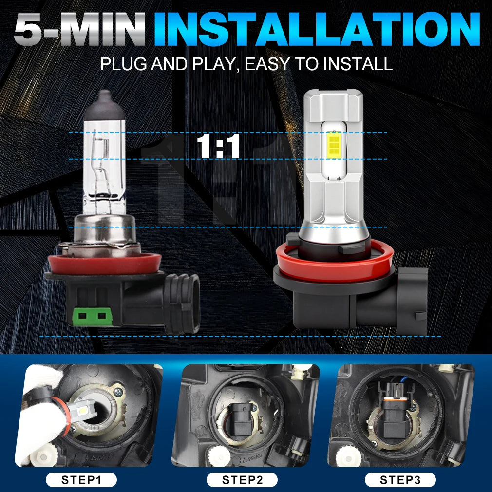 H11 LED Headlights H8 H9 9006 HB4 9005 HB3 LED Fog Light Bulb 20000LM LED Daytime Car Lamp
